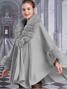 Soft Cape  W/ Fur Collar Shawl